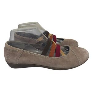 Taos Footwear Beige Suede Flats with Multicolor Straps